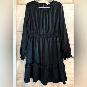 Knox Rose Dress Satin Long Sleeve Rear Keyhole Neck Elastic Waist Black XL